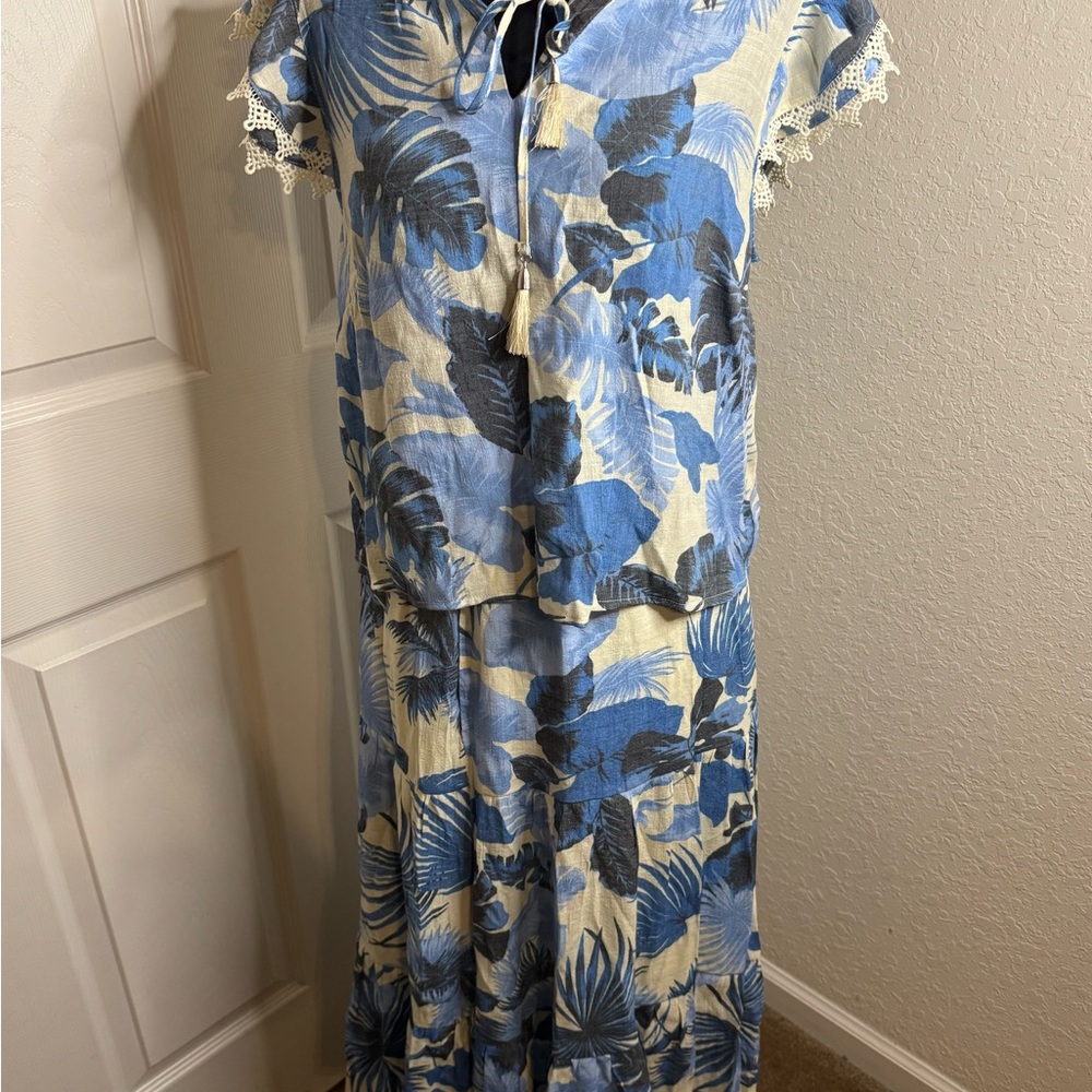 Nanette Lepore Blue and Cream Tropical Maxi Dress